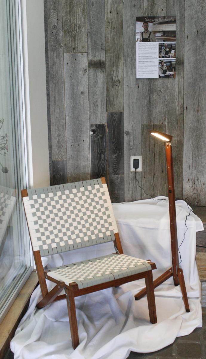 Folding Chair and Folding Lamp made from our Tropical Hardwood Trade Winds Bright.