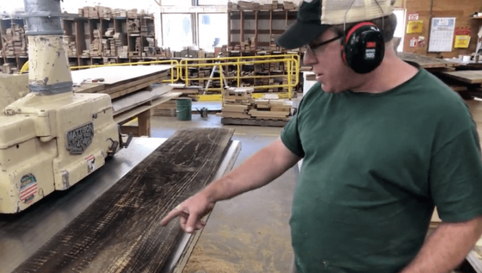 Wide planks and rich patinas always catch Cal’s attention: “To get a patina that rich wouldn’t happen in our lifetime. Something like that I’m not going to wire brush or do anything to; we want to preserve it.”