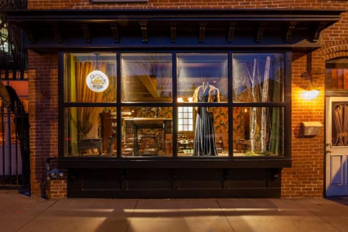 The front display of the Franklin Social ‘carriage house’ space celebrates its original tailor shop legacy.