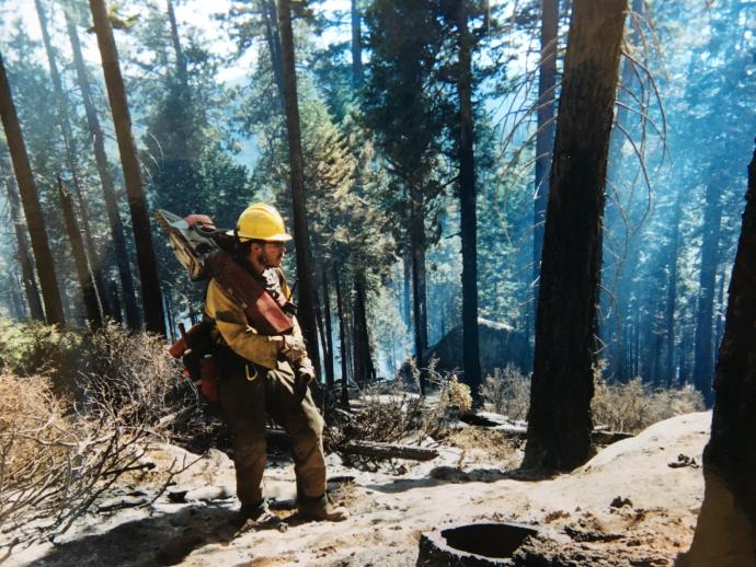 Normally behind the camera during his Fire Line Sawyer days, Steve found one image of himself geared up in Yosemite.
