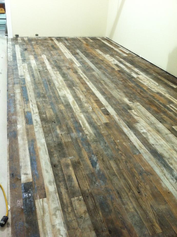 Reclaimed Pine Decking floor after installation