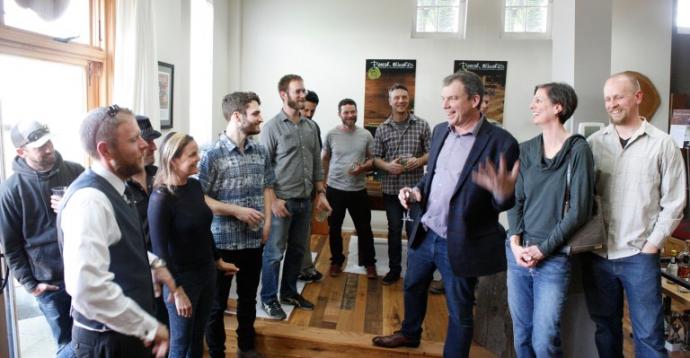 From L to R: Josh Felty, Jonathan Taylor, Bryan and Jennifer Danger, Henry Silvestrini, Bill Wessinger, Philip Krain, Jordan Saia, Garret Michael, Jonathan Orpin, Alyse and Joel Knudsen at the open house.