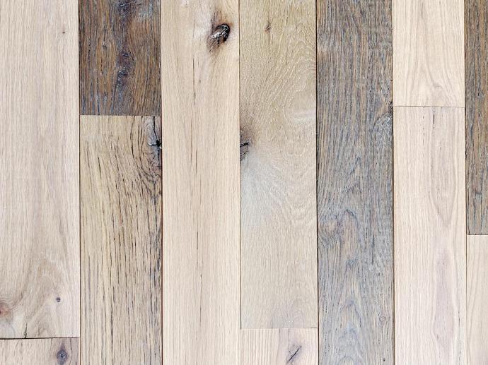 Pioneer Millworks Reclaimed Oak, Black & Tan—Tan in a 5% White finish. Also available in a Green Guard Gold ® Certified commercial grade finish.