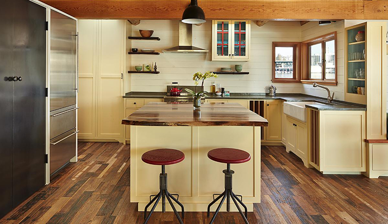 Pioneer Millworks reclaimed teak flooring in Rugged Patina