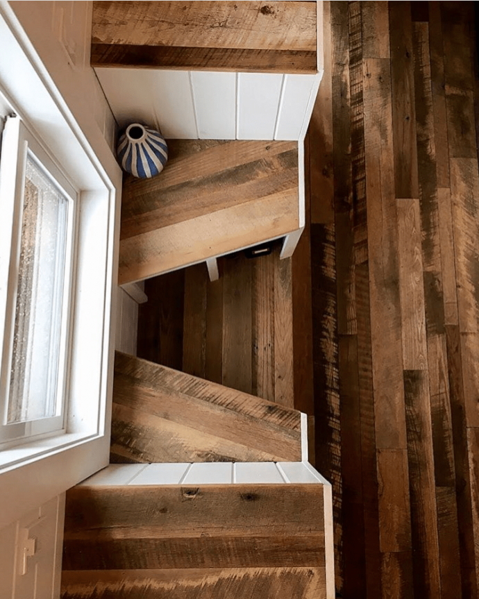 Pioneer Millworks Settlers’ Plank Mixed Hardwoods in Tiny Heirloom project.