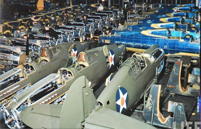 Aircraft assembly at Curtiss-Wright factory 