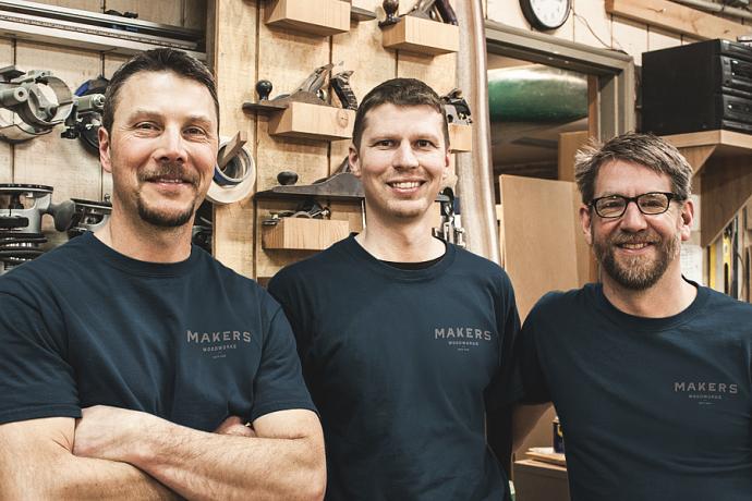 Garrett Michael, Justin Appel, and Dan McCarl of Makers Woodworks
