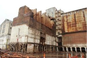 First stages of removal of a grain elevator at Centennial Mills.