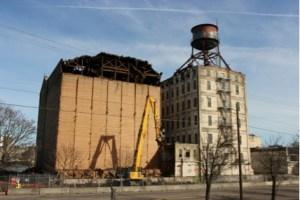 Dismantling one of the grain elevators at the mill.