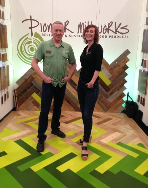 Jered and Roblyn shared our custom mix of herringbone flooring and paneling at a few national trade shows.