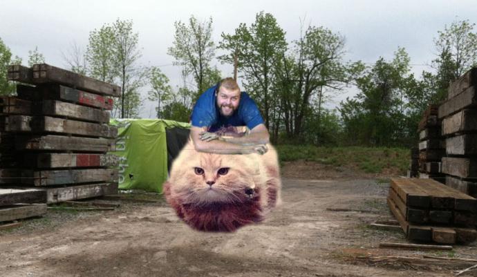 When ‘hover cat’ stormed the Internet, we debated on replacing Josh’s forklift with this new ride…always a good sport, Josh still chuckles when we bring this photo up.