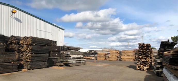 Reclaimed and sustainable wood can be found throughout the yard in McMinnville, Oregon.