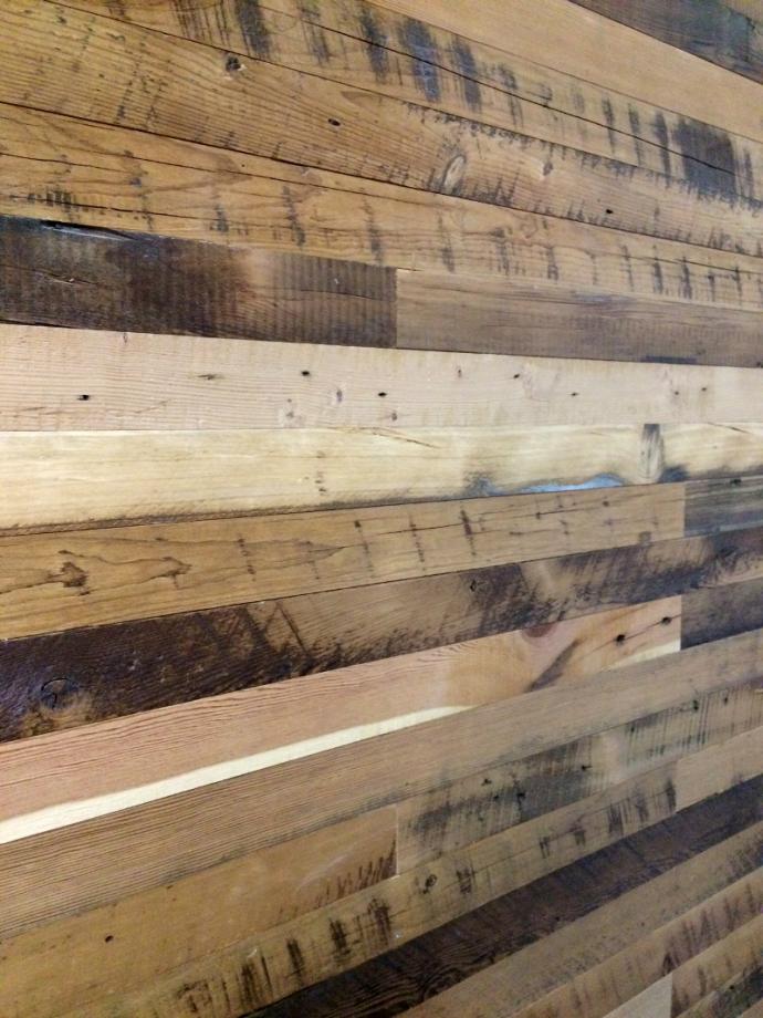 Narrow width Grandma’s Attic Reclaimed Softwoods as wall paneling.