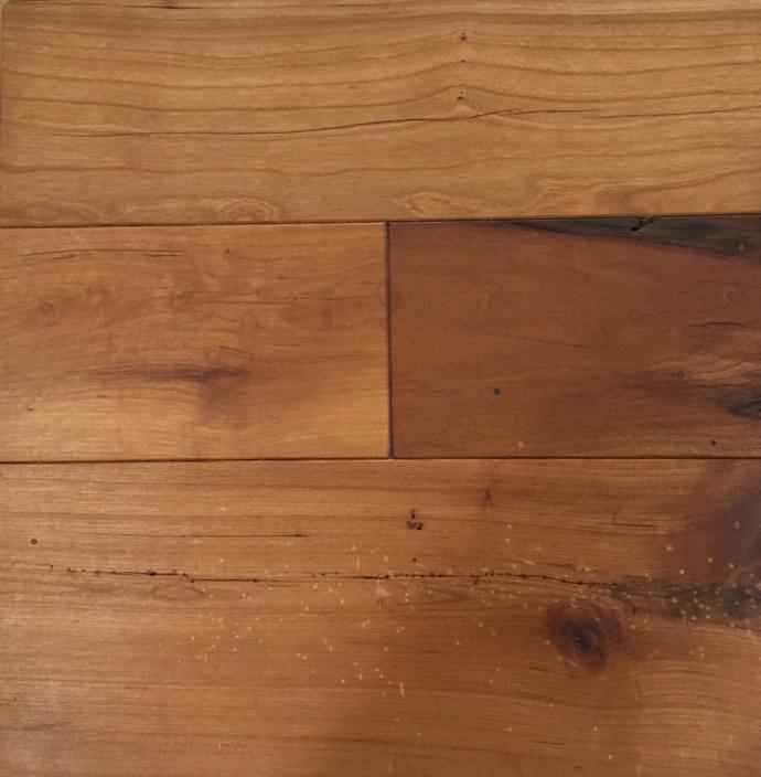 Reclaimed and Rescued Cherry has been milled into engineered flooring (shown with Pure oil/wax finish).