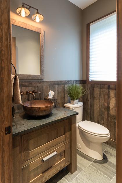 Plus Reclaimed Oak was custom crafted and finished by NEWwoodworks for this main level powder room vanity.