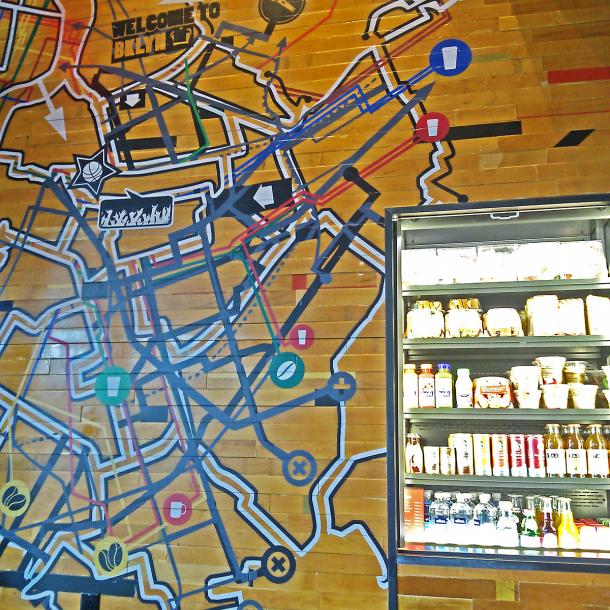 Pioneer Millworks reclaimed Original Gym Flooring Paneling, Subway Map