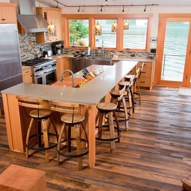 Pioneer Millworks Settlers' Plank Oak reclaimed floor in a private Oregon residence