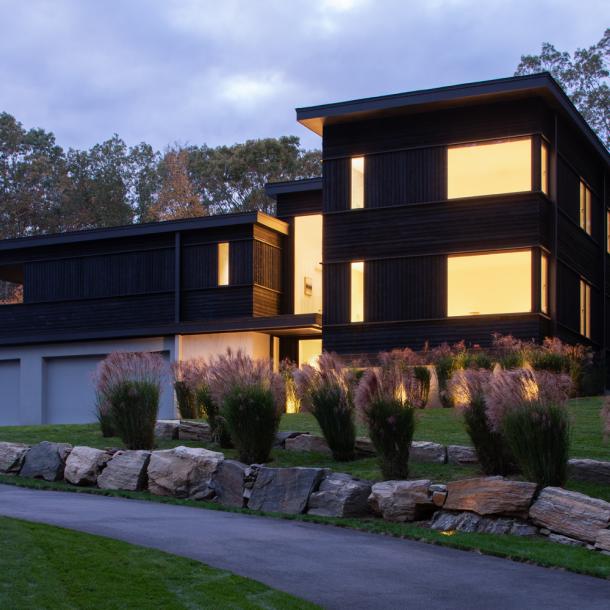 Pioneer Millworks Shou Sugi Ban Larch Carbon Siding on Residence in CT. Photos by Kevin Kraut