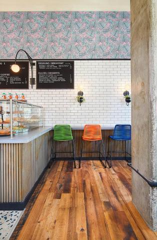 Pioneer Millworks Settlers' Plank Mixed Oak flooring in La Famosa Restaurant in Washington D.C. © Kristopher Ilich Photography