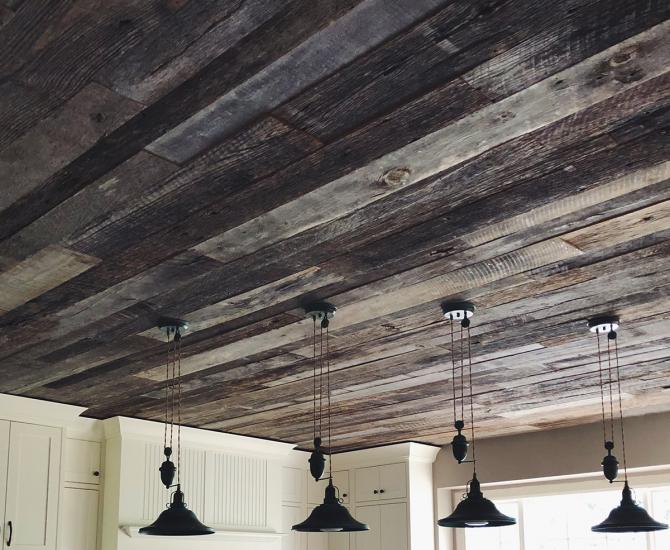 American Prairie Weathered Grey reclaimed wood ceiling
