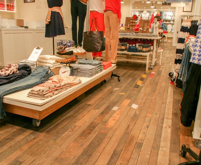 Pioneer Millworks Original Foundry Maple used as flooring in the Madewell store, Seattle, Washington.