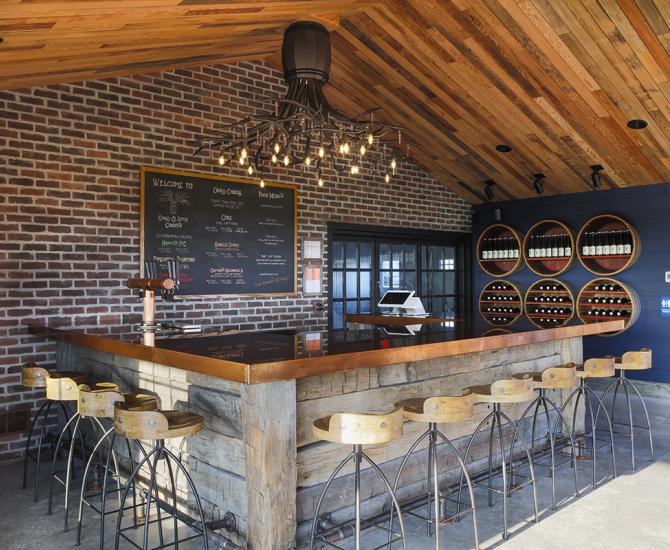 Pioneer Millworks Mixture of Wine and Vinegar Vat Stock ceiling paneling.