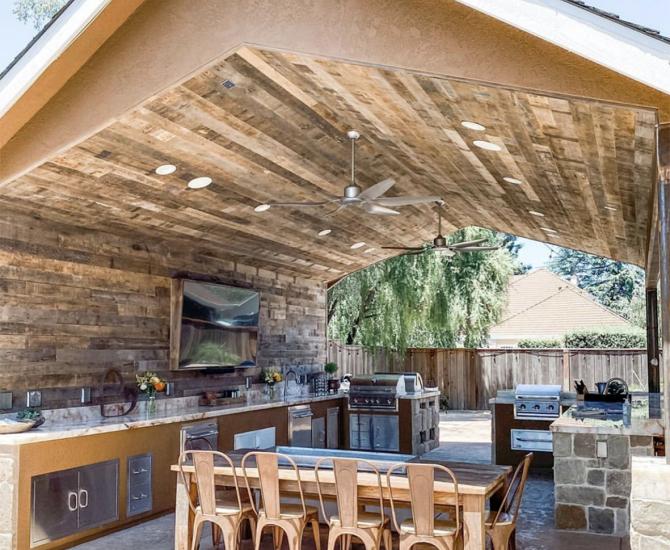 Pioneer Millworks Railyard Oak exterior wall and ceiling paneling––Private Residence, California