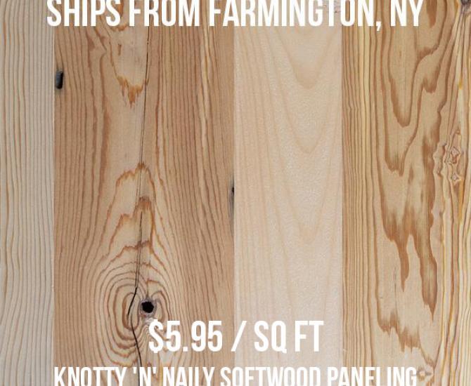 Pioneer Millworks--Knotty 'N' Naily Softwood Paneling--$5.95/sq ft--FOB Farmington, NY