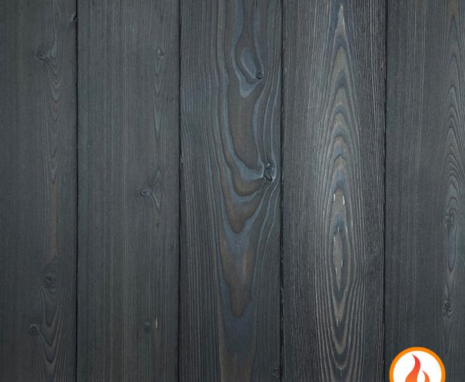 Shou Sugi Ban Larch Charcoal by Pioneer Millworks. Charred wood siding and paneling that is burned, brushed twice, and coated with an exterior oil 
