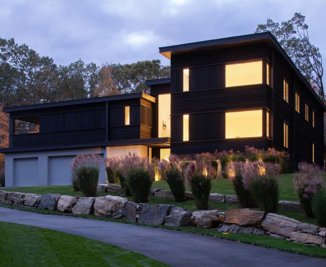 Pioneer Millworks Shou Sugi Ban Larch Carbon Siding on Residence in CT. Photos by Kevin Kraut