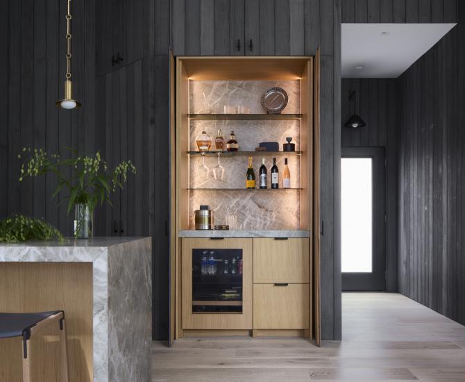 Pioneer Millworks Douglas fir Charcoal and Douglas Fir Scandi wood paneling and T&G. © Kendall McCaugherty