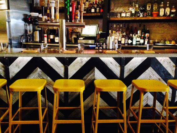 Pioneer Millworks reclaimed wood--American Prairie--Faux Painted--Black and White Chevron Barn Wood Bar Wrap