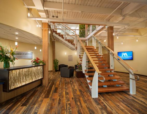 Pioneer Millworks reclaimed wood--Mixed Hardwoods--Setters' Plank--Reclaimed Flooring in a private office