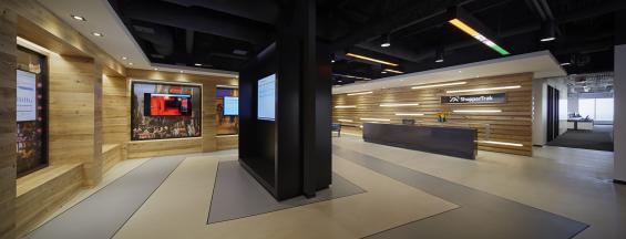 Pioneer Millworks reclaimed wood--Ash--American Gothic--Reclaimed Wood Paneling in an office