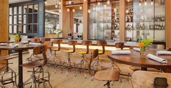 Mid character oak wraps around this hotel bar in Savannah, GA