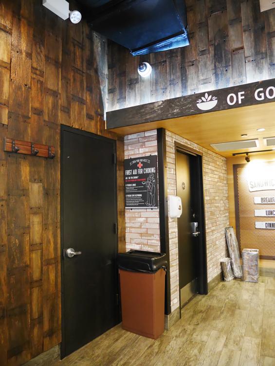 Reclaimed truck decking wood paneling on the walls of the Sandwicherie in Union Square