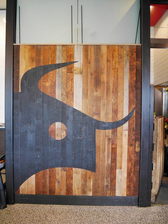 Mixed Hardwoods Settlers' Plank reclaimed wood paneling  at Dos Toros Taqueria in New York City