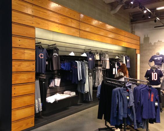 Reclaimed Bleacher Boards used as wall paneling. 