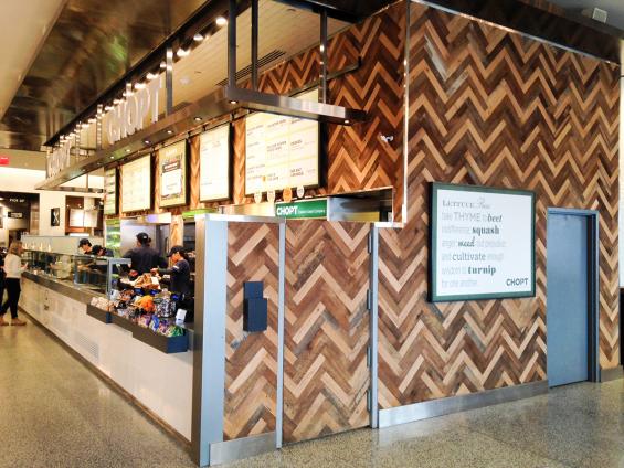Mixed Hardwoods Settlers' Plank around the ordering area of CHOP'T in New York City