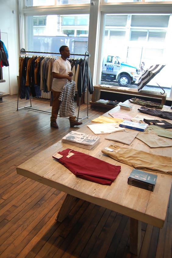 Reclaimed hemlock planks make for good display surfaces in a NYC store.