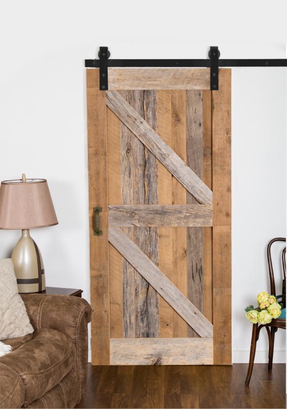 American Prairie softwoods (barnwood) finds new life on a "z" flat track door.