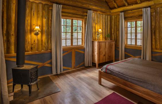 Minam River Lodge in the heart of Oregon's Eagle Cap Wilderness featuring Reclaimed Cherry Vat Stock flooring. Photo by Evan Schneider.