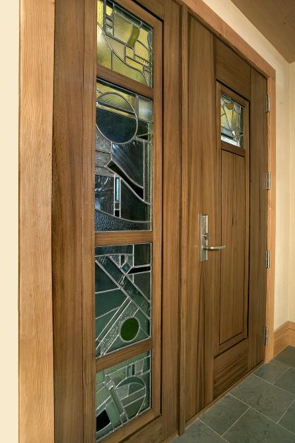 Clean lines and custom stained glass welcome visitors to The Vermont Street Project in Portland, Oregon.