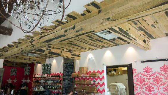 Reclaimed Black and Tan, 50/50 Oak in a custom Ceiling