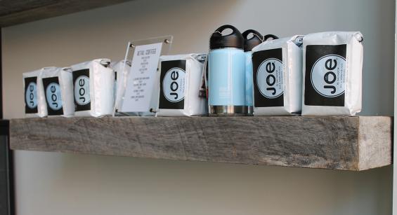 Reclaimed Wood for Shelving in a Coffee House