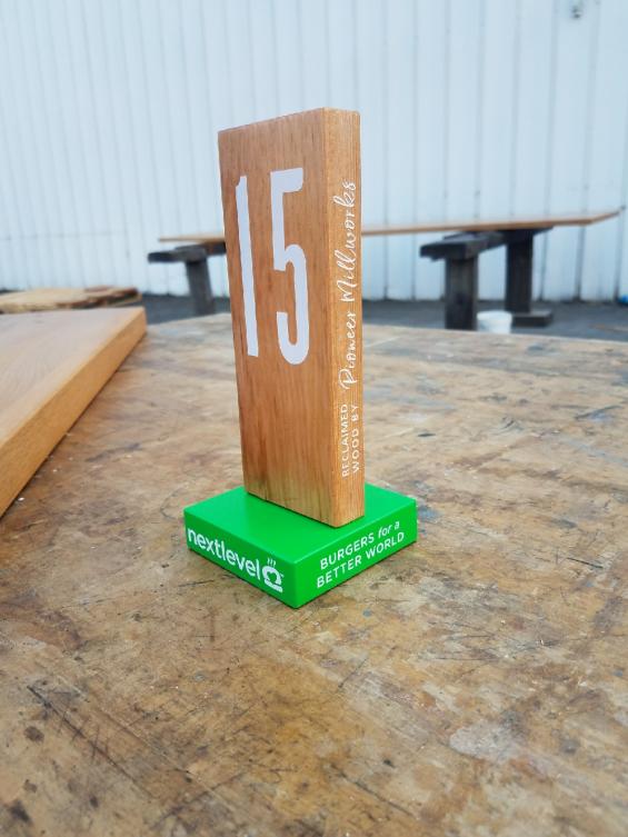 Reclaimed Wood for Table Numbers in a Restaurant