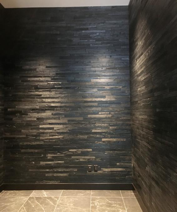 American Prairie Redwood reclaimed wood paneling with a custom black finish