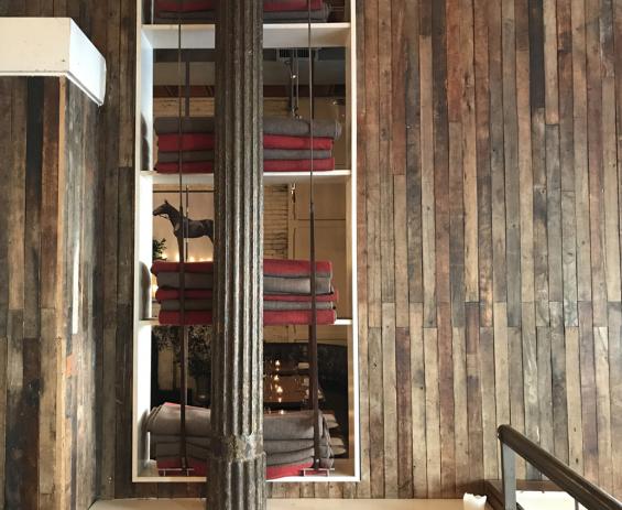 Foundry Maple reclaimed wood paneling used at the Saxton + Parole restaurant in New York City. 