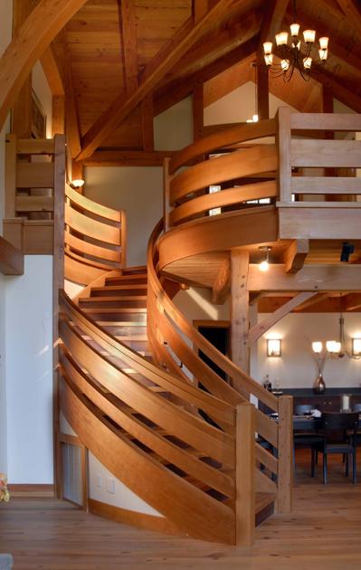 Pioneer Millworks Curved staircase by sister company NEWwoodworks