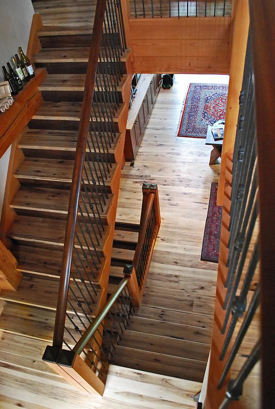 Pioneer Millworks Reclaimed Hickory and Walnut Staircase
